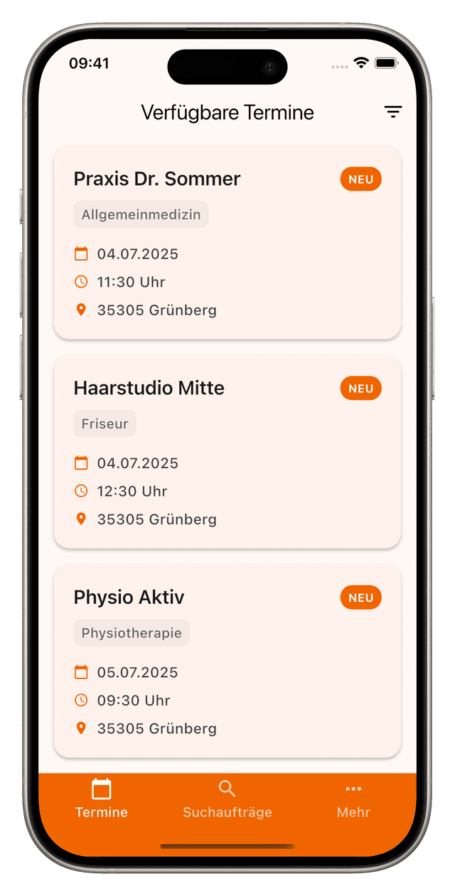 Blitztermin App - Zeitslots